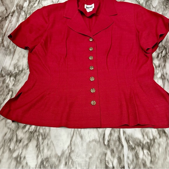 Leslie Fay Red Button Down Peplum Jacket Womens Size 14 80’s Workwear Vintage - Picture 14 of 14
